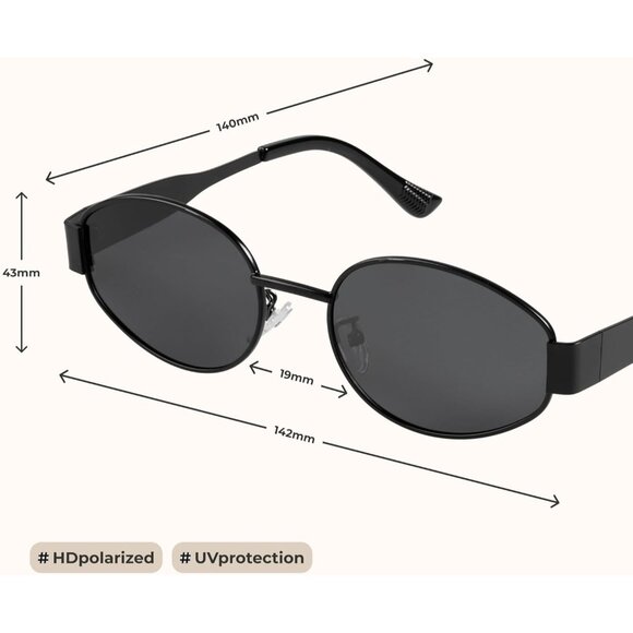 Retro Polarized Black Brown Sunglasses UV400 Protection Oval Metal Soft Frame - Picture 5 of 8